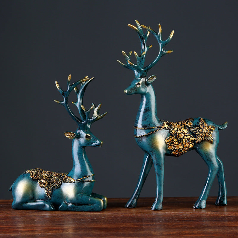 2 Pcs Resin Deer Figurine Statue  European style Home Living Room Decor Crafts Gifts Modern Abstract Sculpture Desktop Ornament