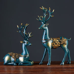 2 Pcs Resin Deer Figurine Statue  European style Home Living Room Decor Crafts Gifts Modern Abstract Sculpture Desktop Ornament