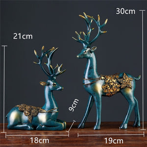 2 Pcs Resin Deer Figurine Statue  European style Home Living Room Decor Crafts Gifts Modern Abstract Sculpture Desktop Ornament