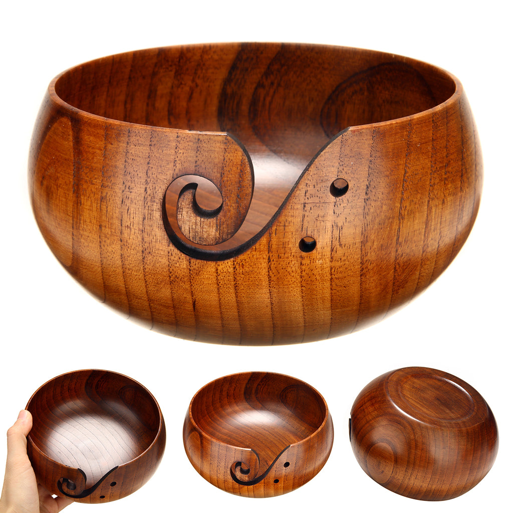 14-16CM Handmade Yarn Wooden Bowl Knitting Crochet Storage Bowls Knitting Needle Storage Holder for Home Supplies