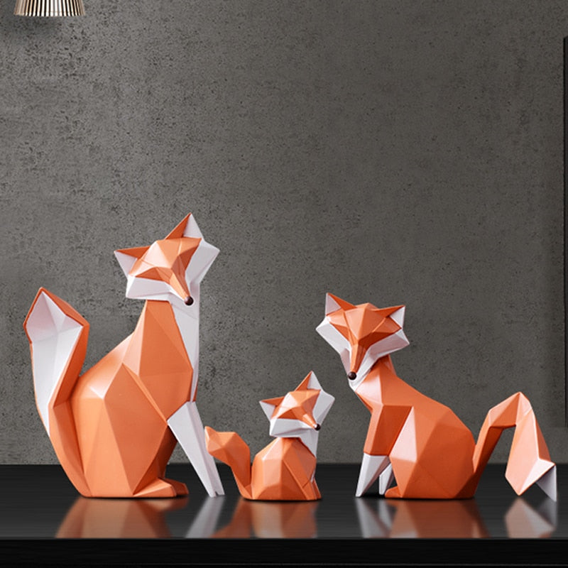 Nordic modern abstract geometric fox crafts desktop ornaments creative for office home decorations animal resin crafts