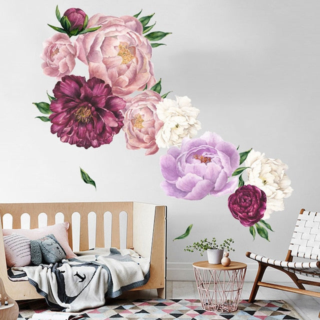 Home Wall Sticker Peony Rose Art Nursery Decals Kids Room Home Decor Gift PVC wall stickers art Decals home ji8