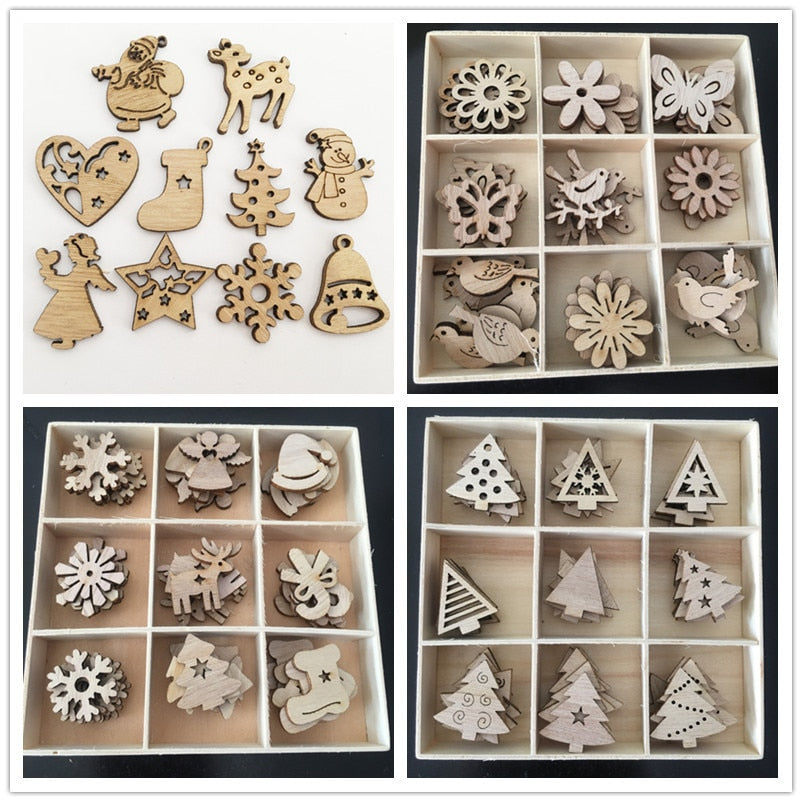 Christmas Day Decorations Handmade DIY Primary Color Wood Environmentally Friendly Natural Creative Cartoon Wood Chips decor