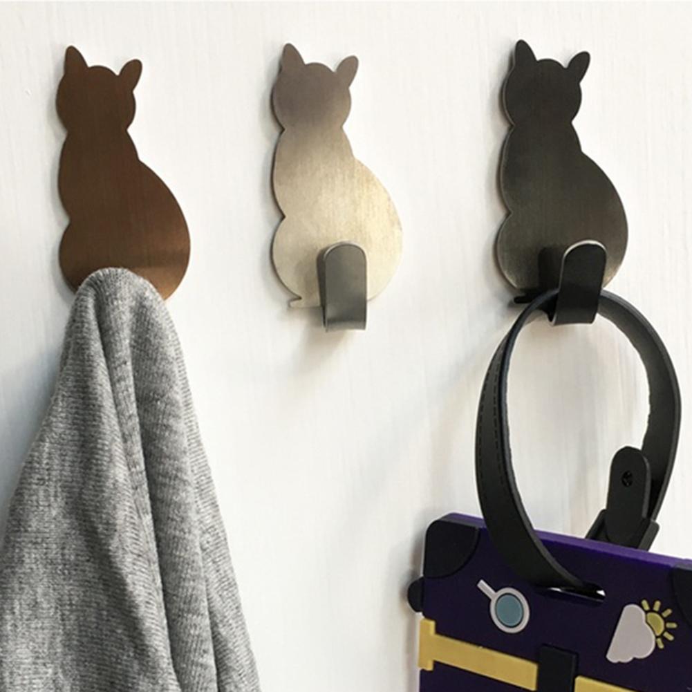 2Pcs Self Adhesive Wall Hooks Strong Adhesive  Bathroom Metal Cat Walls Patterns Sticker Door Towel Hanger