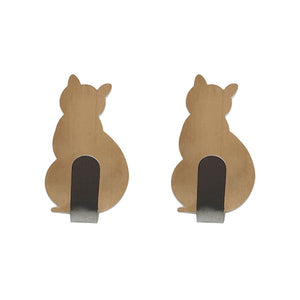 2Pcs Self Adhesive Wall Hooks Strong Adhesive  Bathroom Metal Cat Walls Patterns Sticker Door Towel Hanger