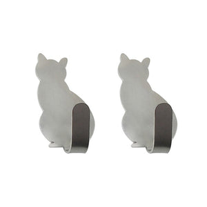 2Pcs Self Adhesive Wall Hooks Strong Adhesive  Bathroom Metal Cat Walls Patterns Sticker Door Towel Hanger