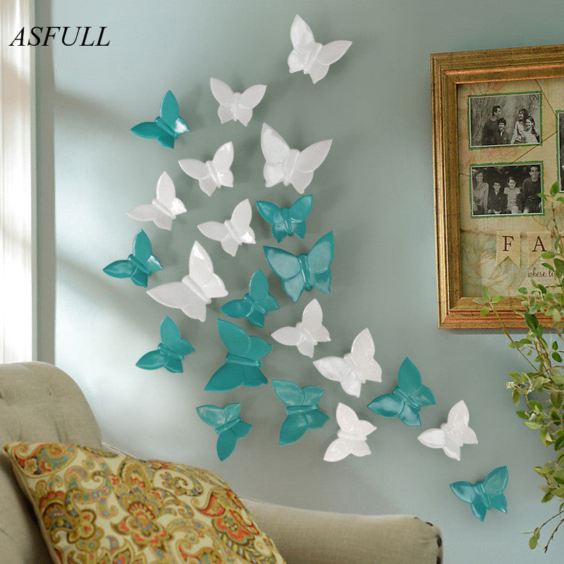 ASFULL 4Colors 3D Resin Butterfly for Wall Poster HOME Decoration TV Back ground Wall Decoration Resin Artware Stickers