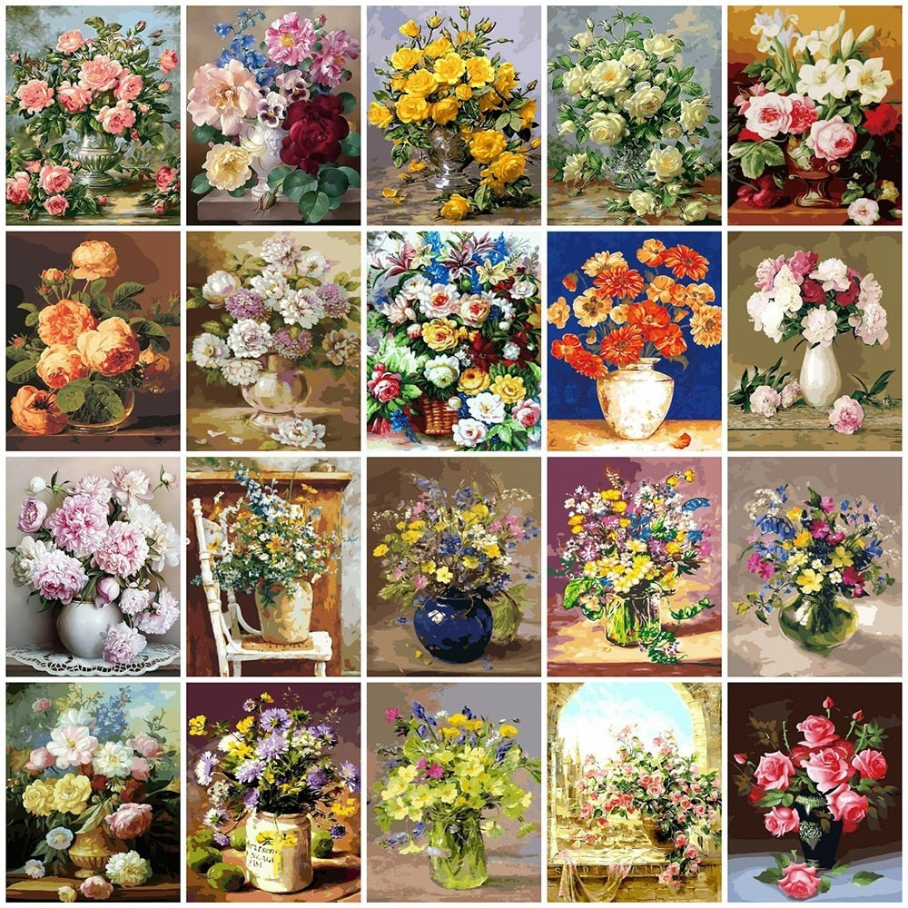 AZQSD Oil Painting Flower In Vase Painting By Numbers Paint Flower DIY Canvas Picture Hand Painted Home Decoration SZYH6310