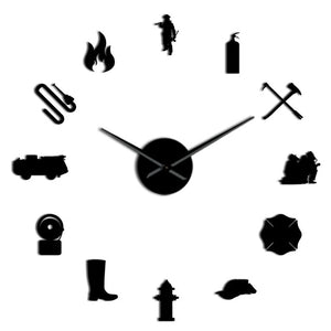 Firefighter Love DIY Giant Wall Clock Fire Department Office Big Clock Watch Firefighting Rescue Volunteer Axe Hydrant Equipment